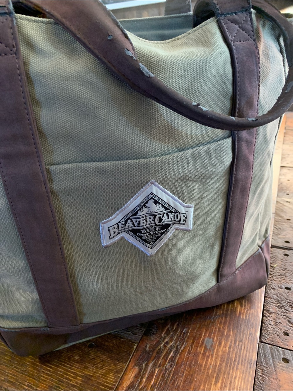 Beaver Canoe Women's Olive Duffel Bag with Brown Trim
